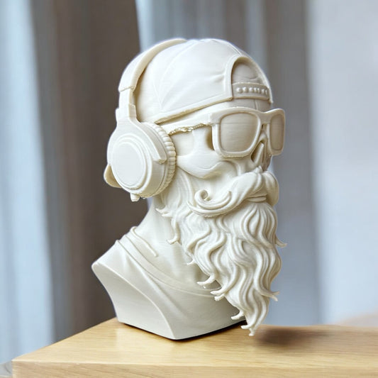 Hipster Kafatası Büst – Kulaklıklı & Şapkalı Dekoratif Heykel | Kabuk Factory Tasarımı