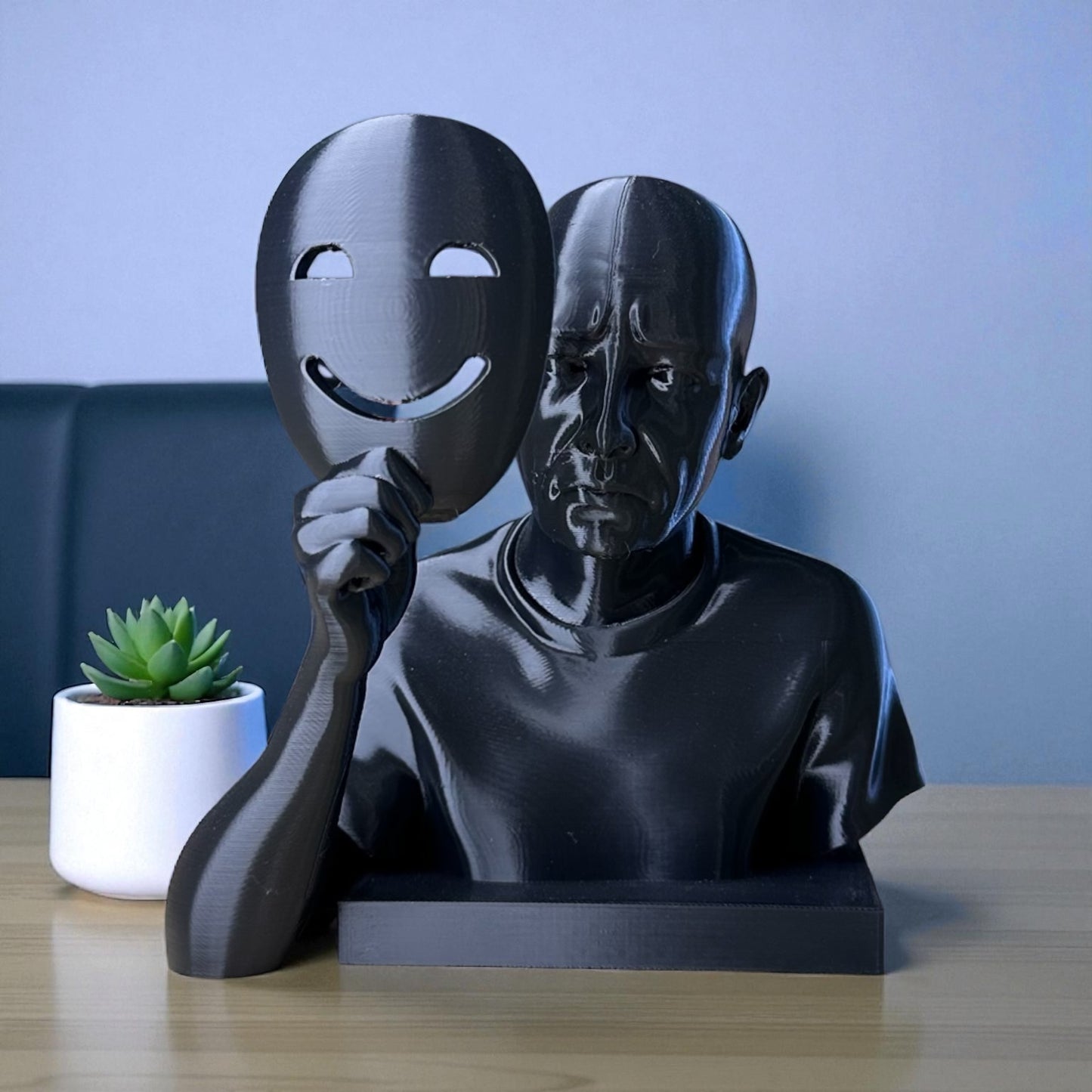 Maskeli Gerçeklik Büstü – Duygusal Konsept Dekoratif Heykel | Modern Sanat Objesi | Kabuk Factory Tasarımı