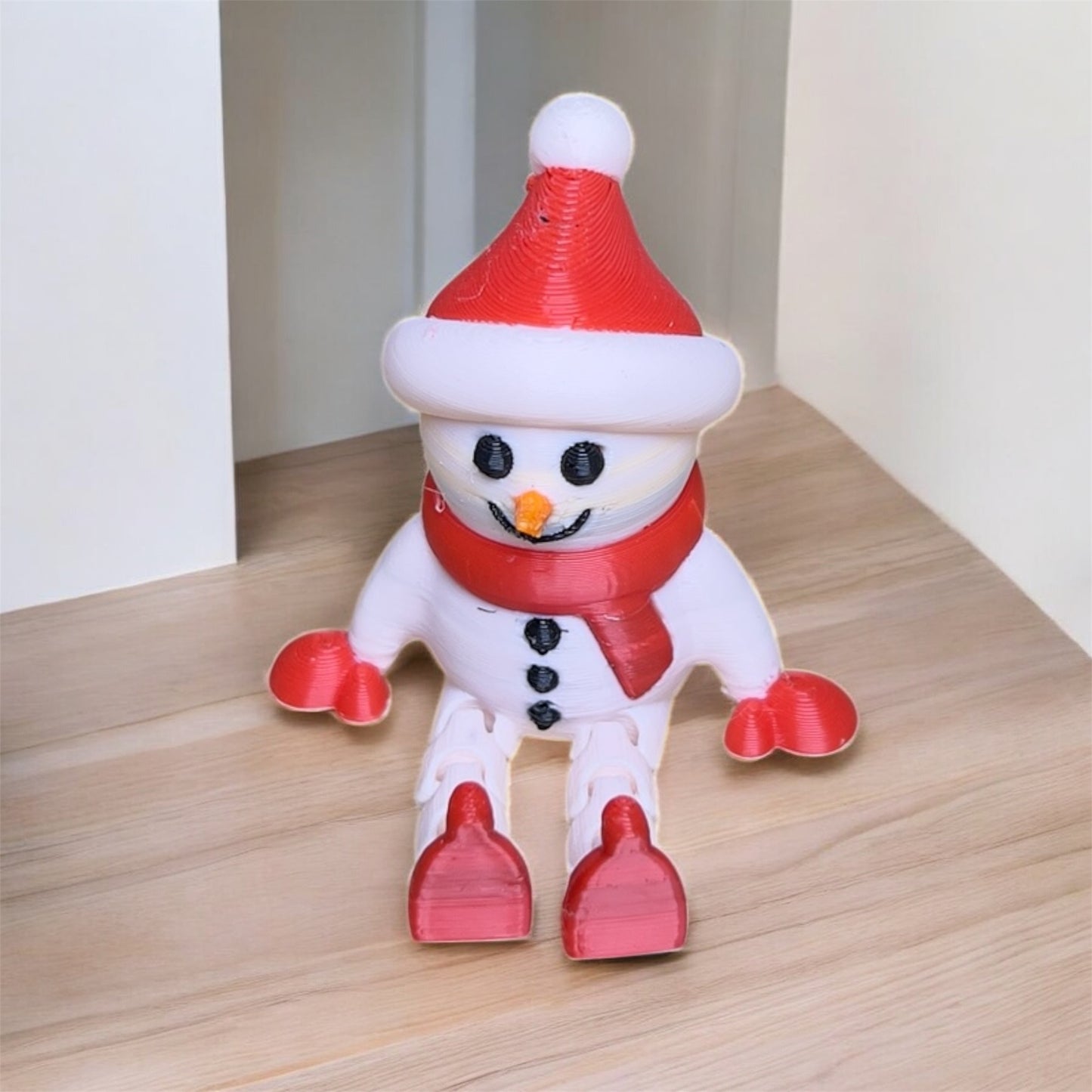 🎄 Sallanan Bacaklı Mini Kardan Adam – Yılbaşı Dekor Figürü | Kabuk Factory Tasarımı