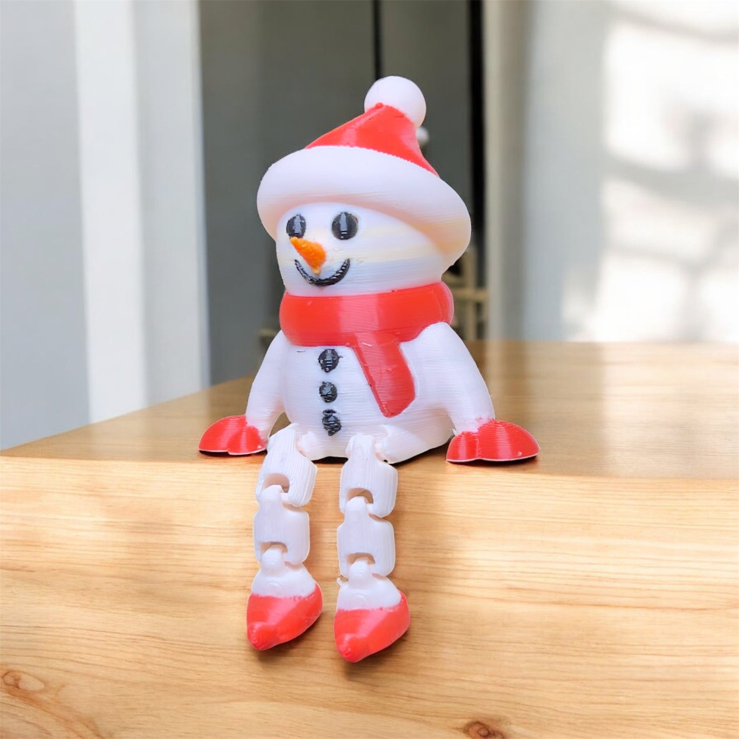 🎄 Sallanan Bacaklı Mini Kardan Adam – Yılbaşı Dekor Figürü | Kabuk Factory Tasarımı